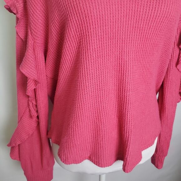 Anthropologie Pilcro Ruffle Sleeve Waffle Knit Sweater Size Medium - Picture 4 of 8